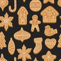 Christmas gingerbread pattern with sweet cookies, house Royalty Free Stock Photo